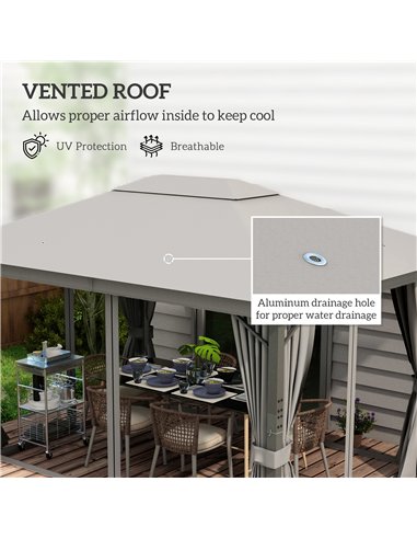 Outsunny 4 x 3(m) Patio Gazebo Canopy, with Vented Roof, Netting, Curtains, Aluminium Frame, Grey