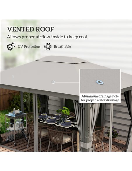 Outsunny 4 x 3(m) Patio Gazebo Canopy, with Vented Roof, Netting, Curtains, Aluminium Frame, Grey - pic 118653 | FastDaddyshop