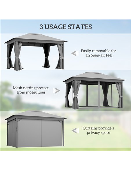 Outsunny 4 x 3(m) Patio Gazebo Canopy, with Vented Roof, Netting, Curtains, Aluminium Frame, Grey - pic 118655 | FastDaddyshop