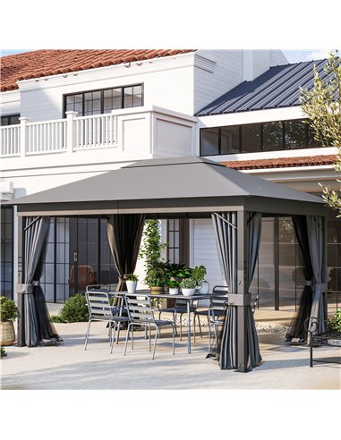 Outsunny 4 x 3(m) Patio Gazebo Canopy, with Vented Roof, Netting, Curtains, Aluminium Frame, Grey