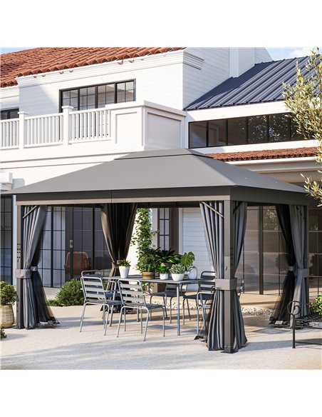 Outsunny 4 x 3(m) Patio Gazebo Canopy, with Vented Roof, Netting, Curtains, Aluminium Frame, Grey - pic 118656 | FastDaddyshop