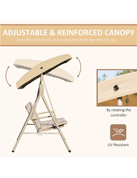Outsunny 3 Seater Garden Swing Chair Patio Rocking Bench w/ Tilting Canopy, Removable Cushion, Light Brown Top, Brown - pic 11866 | FastDaddyshop