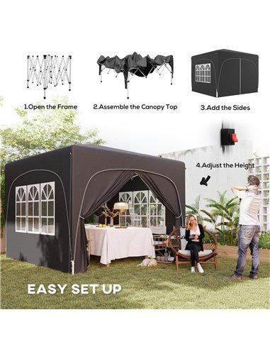 Outsunny 3 x 3m Pop-Up Gazebo Shelter, with Accessories - Black