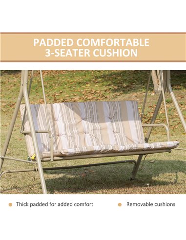 Outsunny 3 Seater Garden Swing Chair Patio Rocking Bench w/ Tilting Canopy, Removable Cushion, Light Brown Top, Brown