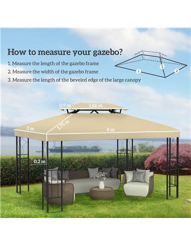 Outsunny Gazebo Roof Replacement, for 3 x 4m Frames - Cream