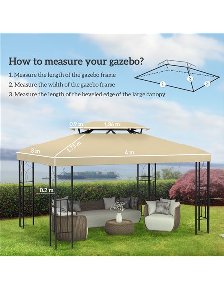 Outsunny Gazebo Roof Replacement, for 3 x 4m Frames - Cream - pic 118670 | FastDaddyshop