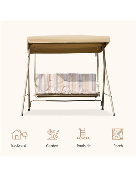 Outsunny 3 Seater Garden Swing Chair Patio Rocking Bench w/ Tilting Canopy, Removable Cushion, Light Brown Top, Brown - pic 11869 | FastDaddyshop