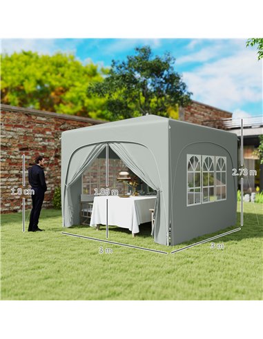 Outsunny 3 x 3m Pop-Up Gazebo Shelter, with Accessories - Light Grey