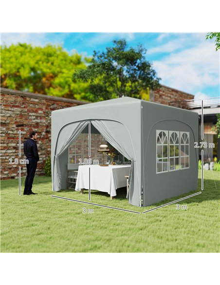 Outsunny 3 x 3m Pop-Up Gazebo Shelter, with Accessories - Light Grey - pic 118697 | FastDaddyshop