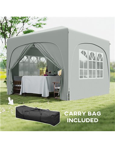 Outsunny 3 x 3m Pop-Up Gazebo Shelter, with Accessories - Light Grey