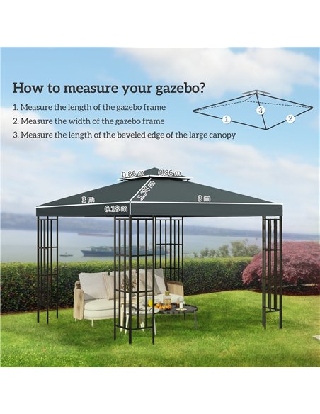 Outsunny Gazebo Roof Replacement, for 3 x 3(m) Frames - Grey - pic 118706 | FastDaddyshop