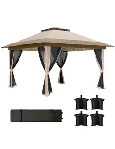 Outsunny 3.6 x 3.6m Pop-Up Gazebo, with Accessories - Beige