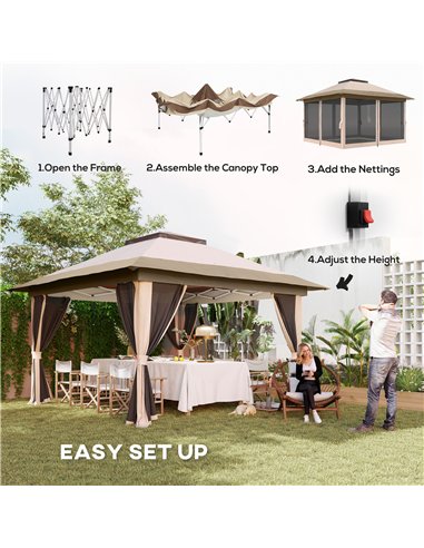 Outsunny 3.6 x 3.6m Pop-Up Gazebo, with Accessories - Beige