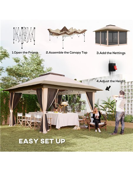 Outsunny 3.6 x 3.6m Pop-Up Gazebo, with Accessories - Beige - pic 118716 | FastDaddyshop