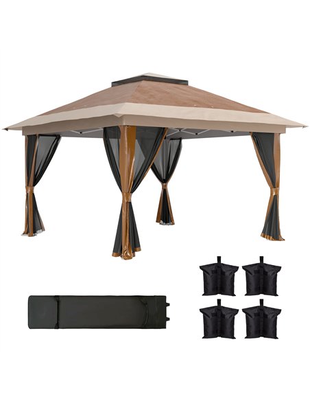 Outsunny 3.6 x 3.6m Pop-Up Gazebo, with Accessories - Brown - pic 118722 | FastDaddyshop