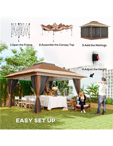 Outsunny 3.6 x 3.6m Pop-Up Gazebo, with Accessories - Brown - pic 118725 | FastDaddyshop
