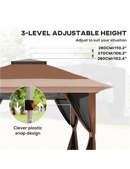 Outsunny 3.6 x 3.6m Pop-Up Gazebo, with Accessories - Brown - pic 118726 | FastDaddyshop
