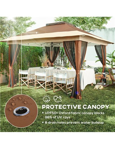 Outsunny 3.6 x 3.6m Pop-Up Gazebo, with Accessories - Brown