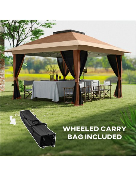 Outsunny 3.6 x 3.6m Pop-Up Gazebo, with Accessories - Brown - pic 118728 | FastDaddyshop