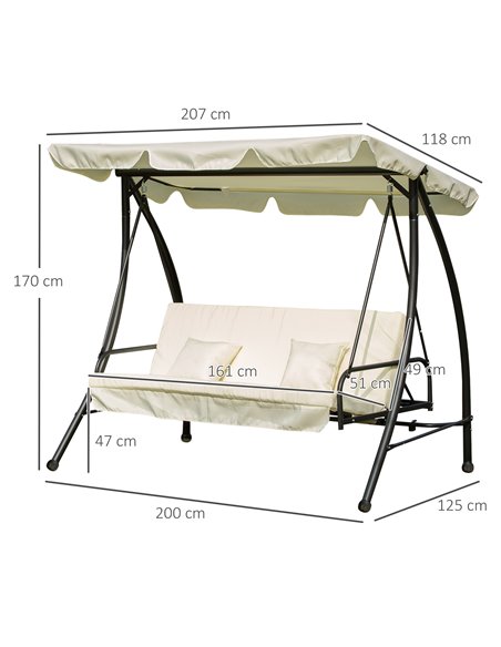 Outsunny 3 Seater Swing Chair 2-in-1 Hammock Bed Patio Garden Chair with Adjustable Canopy and Cushions, Cream White - pic 11873 | FastDaddyshop