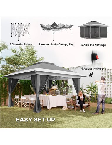 Outsunny 3.6 x 3.6m Pop-Up Gazebo, with Accessories - Grey