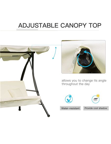 Outsunny 3 Seater Swing Chair 2-in-1 Hammock Bed Patio Garden Chair with Adjustable Canopy and Cushions, Cream White - pic 11875 | FastDaddyshop