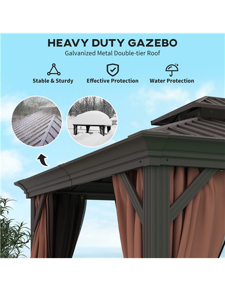 Outsunny 3 x 3.7m Outdoor Hardtop Gazebo Canopy Aluminium Frame with 2-Tier Roof & Mesh Netting Sidewalls for Patio, Dark Brown - pic 118752 | FastDaddyshop