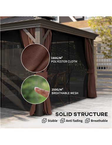Outsunny 3 x 3.7m Outdoor Hardtop Gazebo Canopy Aluminium Frame with 2-Tier Roof & Mesh Netting Sidewalls for Patio, Dark Brown
