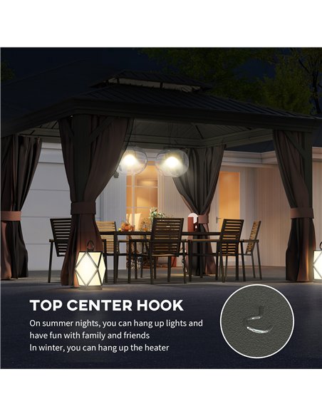 Outsunny 3 x 3.7m Outdoor Hardtop Gazebo Canopy Aluminium Frame with 2-Tier Roof & Mesh Netting Sidewalls for Patio, Dark Brown - pic 118754 | FastDaddyshop