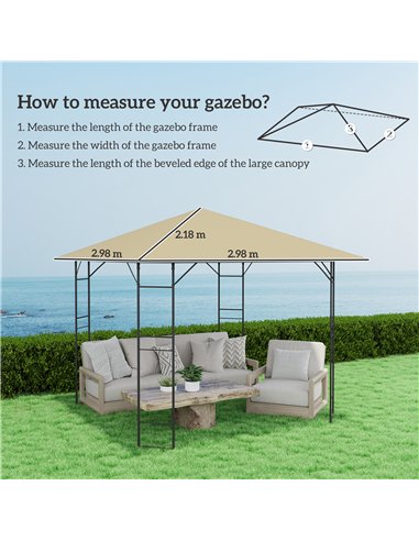 Outsunny 3 x 3(m) Gazebo Canopy Replacement Cover, Garden Gazebo Roof Replacement with Drain Holes, Water Resistant PVC Coating,