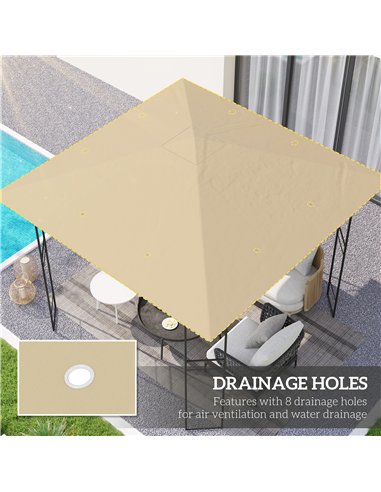 Outsunny 3 x 3(m) Gazebo Canopy Replacement Cover, Garden Gazebo Roof Replacement with Drain Holes, Water Resistant PVC Coating,
