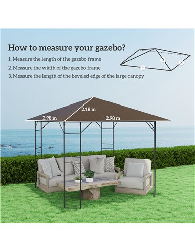 Outsunny 3 x 3(m) Gazebo Canopy Replacement Cover, Garden Gazebo Roof Replacement with Drain Holes, Water-resistant Plastic Coat
