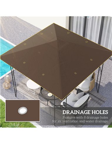 Outsunny 3 x 3(m) Gazebo Canopy Replacement Cover, Garden Gazebo Roof Replacement with Drain Holes, Water-resistant Plastic Coat
