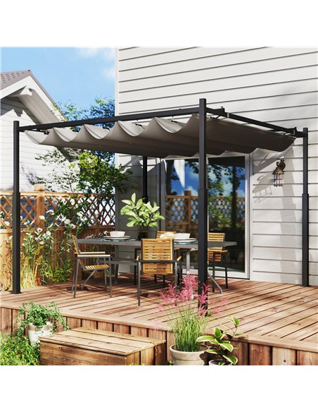 Outsunny 3 x 3(m) Garden Pergola with Retractable Roof and Magnetic Fixture, Outdoor Gazebo Pergola Kit Sun Shade Canopy, UPF30+ - pic 118795 | FastDaddyshop