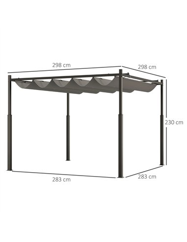 Outsunny 3 x 3(m) Garden Pergola with Retractable Roof and Magnetic Fixture, Outdoor Gazebo Pergola Kit Sun Shade Canopy, UPF30+