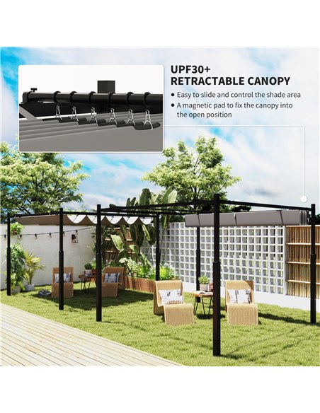 Outsunny 3 x 3(m) Garden Pergola with Retractable Roof and Magnetic Fixture, Outdoor Gazebo Pergola Kit Sun Shade Canopy, UPF30+ - pic 118797 | FastDaddyshop