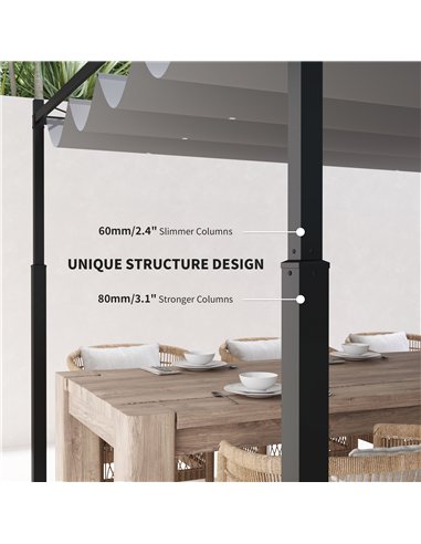 Outsunny 3 x 3(m) Garden Pergola with Retractable Roof and Magnetic Fixture, Outdoor Gazebo Pergola Kit Sun Shade Canopy, UPF30+