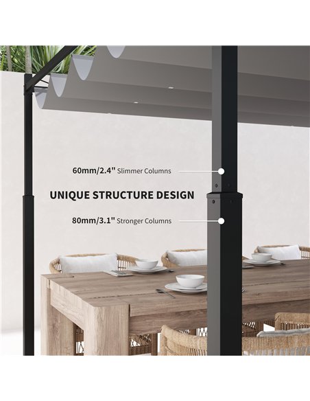 Outsunny 3 x 3(m) Garden Pergola with Retractable Roof and Magnetic Fixture, Outdoor Gazebo Pergola Kit Sun Shade Canopy, UPF30+ - pic 118798 | FastDaddyshop