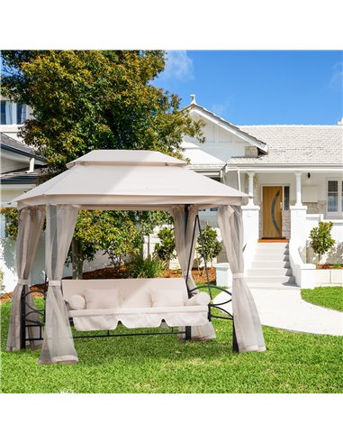 Outsunny Outdoor 2-in-1 Convertible Swing Chair Bed 3 Seater Porch w/Nettings