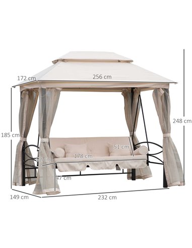 Outsunny Outdoor 2-in-1 Convertible Swing Chair Bed 3 Seater Porch w/Nettings