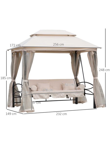 Outsunny Outdoor 2-in-1 Convertible Swing Chair Bed 3 Seater Porch w/Nettings - pic 11881 | FastDaddyshop