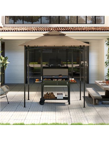 Outsunny Grill Gazebo Replacement Canopy Roof for 1.5 x 2.4m Frame, UPF50+ Protection, Double Tiered 5' x 8' Outdoor BBQ Gazebo 