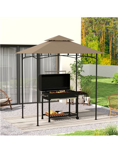 Outsunny Grill Gazebo Replacement Canopy Roof for 1.5 x 2.4m Frame, UPF50+ Protection, Double Tiered 5' x 8' Outdoor BBQ Gazebo 