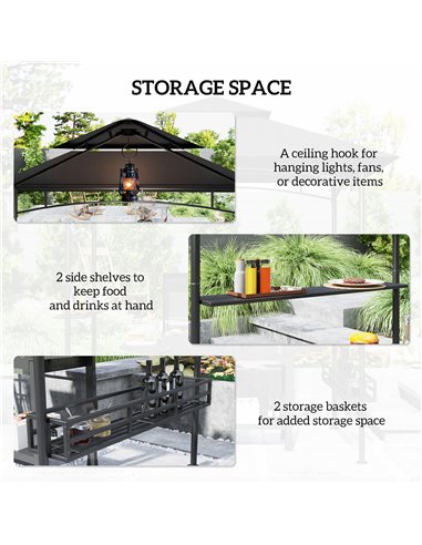 Outsunny 150 x 240cm BBQ Grill Gazebo, with Shelves - Grey