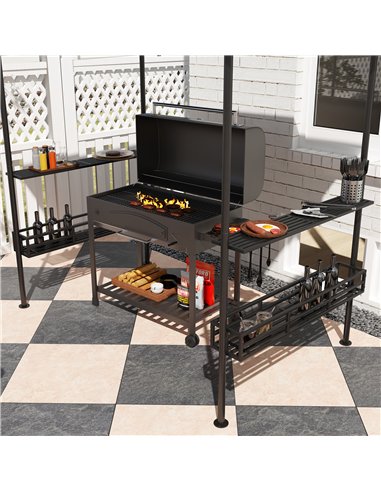 Outsunny 150 x 240cm BBQ Grill Gazebo, with Shelves - Grey
