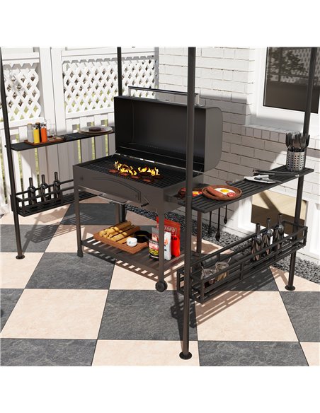 Outsunny 150 x 240cm BBQ Grill Gazebo, with Shelves - Grey - pic 118818 | FastDaddyshop