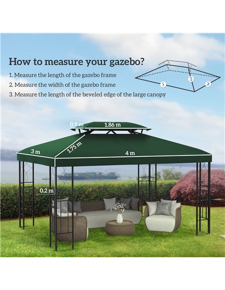 Outsunny Gazebo Roof Replacement, for 3 x 4m Frames - Green - pic 118823 | FastDaddyshop