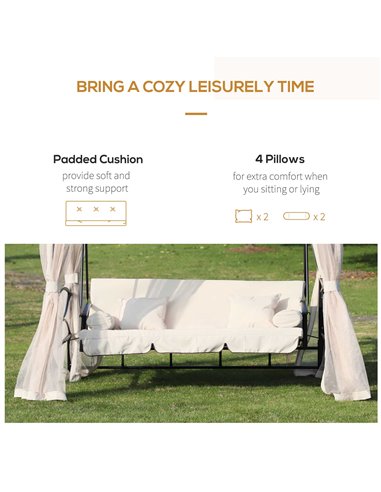 Outsunny Outdoor 2-in-1 Convertible Swing Chair Bed 3 Seater Porch w/Nettings