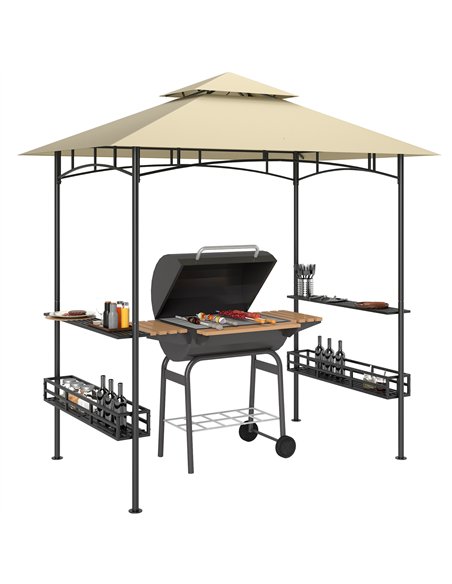 Outsunny 8' x 5' Grill Gazebo Canopy, Double Tiered Outdoor BBQ Gazebo Shelter with 2 Side Shelves, Storage Baskets, Hook for Ga - pic 118830 | FastDaddyshop