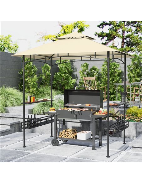 Outsunny 8' x 5' Grill Gazebo Canopy, Double Tiered Outdoor BBQ Gazebo Shelter with 2 Side Shelves, Storage Baskets, Hook for Ga - pic 118831 | FastDaddyshop